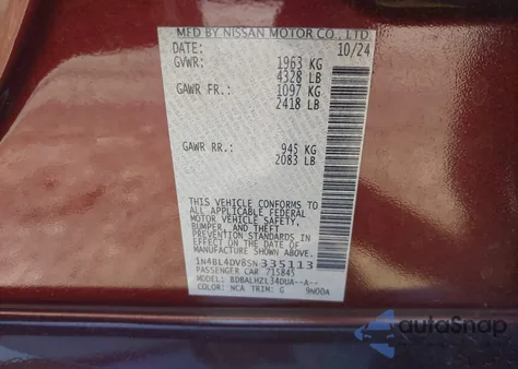 2025 Nissan Altima Sv Fwd from USA, damaged, VIN 1N4BL4DV8SN335113